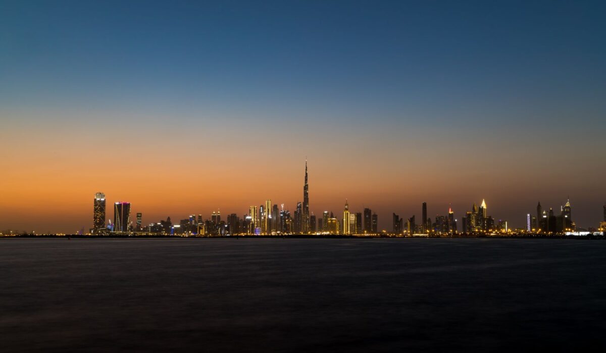 Mortgage and property financing law in Dubai skyline at dusk